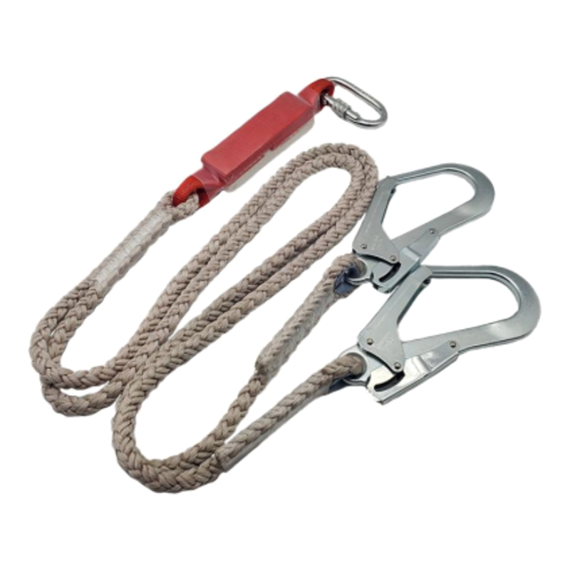 KA-L02 Fall Arrest Shock Absorber Twin Lanyard With Polyamide Funis, 2 Scafford Hooks, 1 Carabiner.