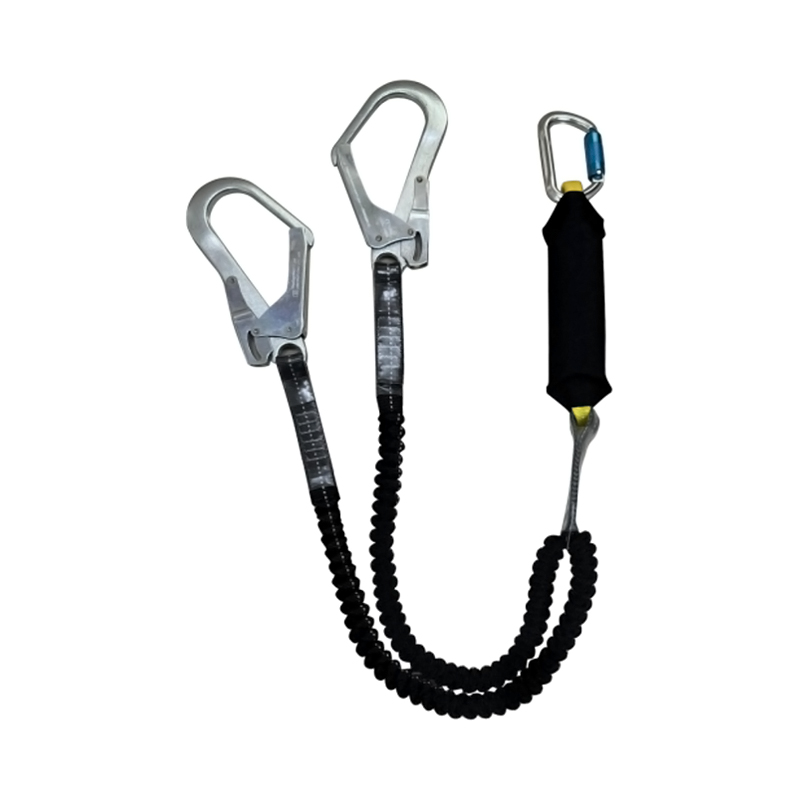 KA-L15 Fall Arrest Concursores Absorber Duplex Lanyard Cum Elastica Webbing，2 Scafford Hooks,1 Aluminium Carabiner